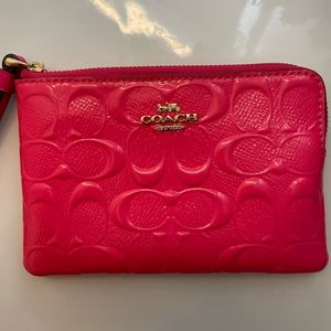 COACH corner Zip Signature Embossed Hot Pink Leather Wristlet